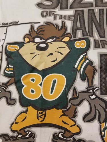 Vtg 90s Tasmanian Devil Taz Looney Tunes L Football Double T Shirt Fight Animal - Thumbnail 9