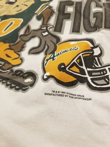 Vtg 90s Tasmanian Devil Taz Looney Tunes L Football Double T Shirt Fight Animal - Thumbnail 6