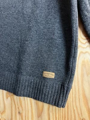 VTG CC Filson Lambswool Sweater Mens L 1/4 Button Up Ash Grey Shawl Leather Logo - Thumbnail 5