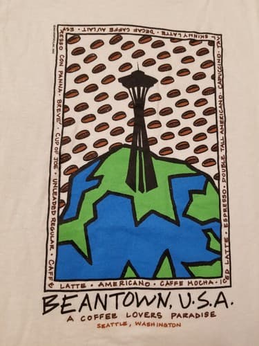 Vtg 90s Seattle Beantown Coffee Lovers Paradise Space Needle XL T-Shirt Barista - Thumbnail 3