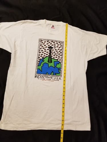 Vtg 90s Seattle Beantown Coffee Lovers Paradise Space Needle XL T-Shirt Barista - Thumbnail 8