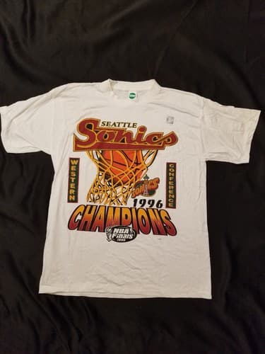 RARE Vtg 1996 NBA Finals Seattle Sonics Champions SBW T Shirt Large L Western - Image 1