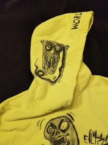 RARE Billie Eilish 2019 World Tour Sweatshirt Size M Neon Yellow Graffiti Hoody - Thumbnail 6