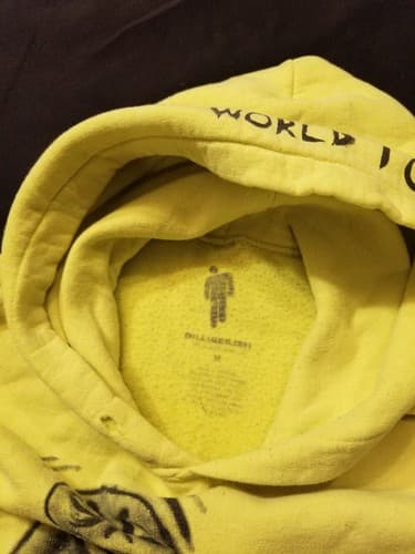 RARE Billie Eilish 2019 World Tour Sweatshirt Size M Neon Yellow Graffiti Hoody - Thumbnail 10
