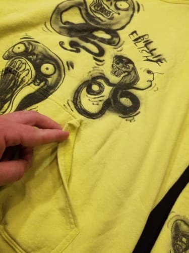 RARE Billie Eilish 2019 World Tour Sweatshirt Size M Neon Yellow Graffiti Hoody - Thumbnail 8