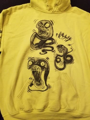 RARE Billie Eilish 2019 World Tour Sweatshirt Size M Neon Yellow Graffiti Hoody - Thumbnail 3