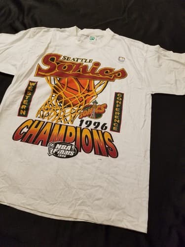 RARE Vtg 1996 NBA Finals Seattle Sonics Champions SBW T Shirt Large L Western - Thumbnail 5