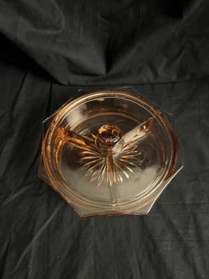 VTG Pink Depression Glass Candy Nut Relish Divided Starburst Dish W/Lid 1930s - Thumbnail 2