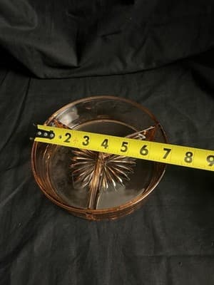 VTG Pink Depression Glass Candy Nut Relish Divided Starburst Dish W/Lid 1930s - Thumbnail 7