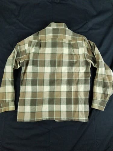 Vtg 70’s Pendleton Board Shirt Men’s M Plaid Loop Collar USA Suede Elbow Brown - Thumbnail 9