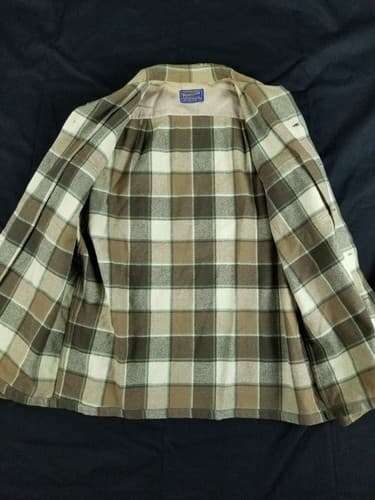 Vtg 70’s Pendleton Board Shirt Men’s M Plaid Loop Collar USA Suede Elbow Brown - Thumbnail 2