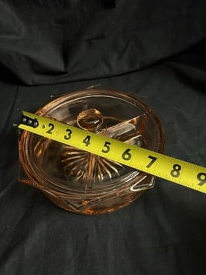 VTG Pink Depression Glass Candy Nut Relish Divided Starburst Dish W/Lid 1930s - Thumbnail 9