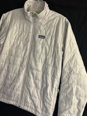 Patagonia Nano Puff Brick Quilt Jacket Kids 14 XL Silver White Primaloft Zip-Up - Thumbnail 2