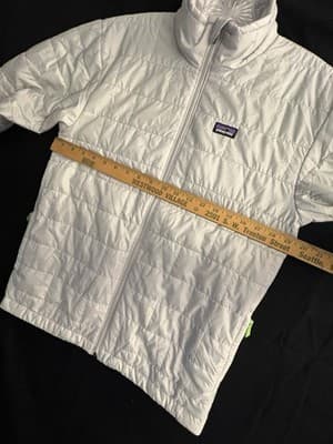 Patagonia Nano Puff Brick Quilt Jacket Kids 14 XL Silver White Primaloft Zip-Up - Thumbnail 4