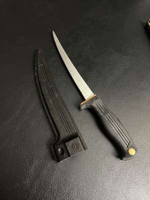 KERSHAW KAI 1257 Fish Fillet Knife 7" Blade Flexable Rubber Handle Sheathe - Image 1