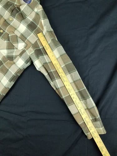 Vtg 70’s Pendleton Board Shirt Men’s M Plaid Loop Collar USA Suede Elbow Brown - Thumbnail 14