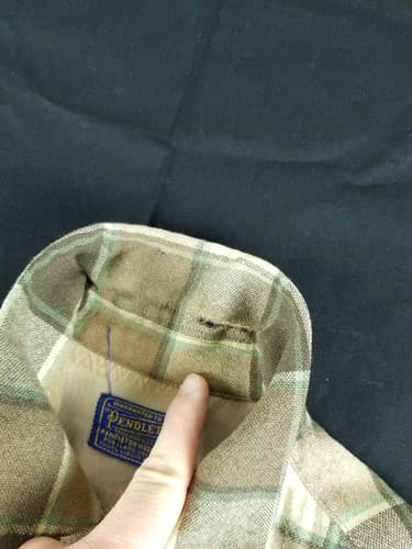 Vtg 70’s Pendleton Board Shirt Men’s M Plaid Loop Collar USA Suede Elbow Brown - Thumbnail 8