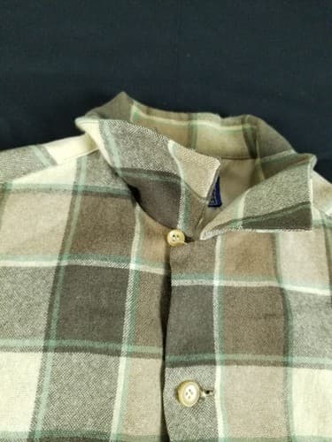 Vtg 70’s Pendleton Board Shirt Men’s M Plaid Loop Collar USA Suede Elbow Brown - Thumbnail 7
