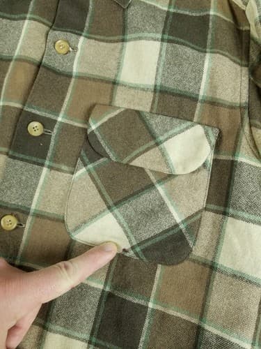 Vtg 70’s Pendleton Board Shirt Men’s M Plaid Loop Collar USA Suede Elbow Brown - Thumbnail 5
