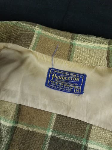 Vtg 70’s Pendleton Board Shirt Men’s M Plaid Loop Collar USA Suede Elbow Brown - Thumbnail 3
