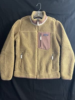 PATAGONIA Womens M Classic Retro-X Jacket Nest Brown W Dulse Mauve Hi Pile Zip - Image 1