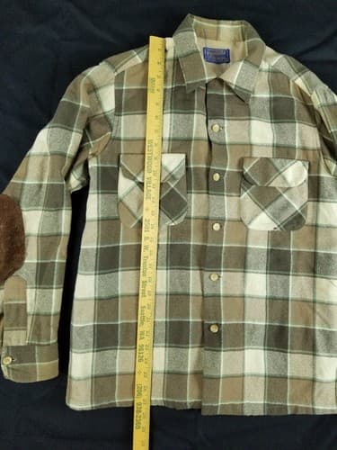 Vtg 70’s Pendleton Board Shirt Men’s M Plaid Loop Collar USA Suede Elbow Brown - Thumbnail 12