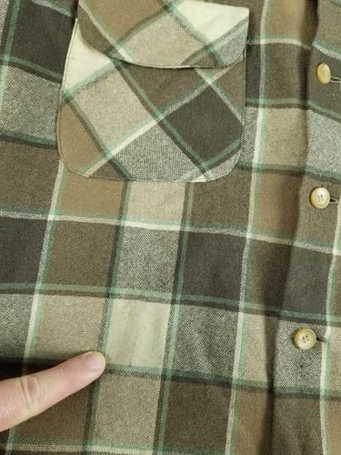 Vtg 70’s Pendleton Board Shirt Men’s M Plaid Loop Collar USA Suede Elbow Brown - Thumbnail 6