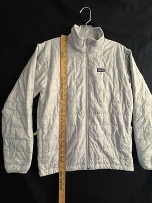 Patagonia Nano Puff Brick Quilt Jacket Kids 14 XL Silver White Primaloft Zip-Up - Thumbnail 3