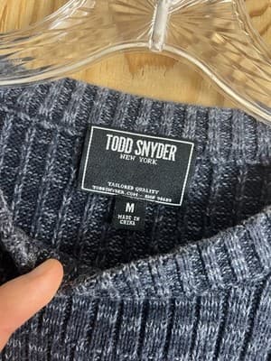 Todd Snyder Crewneck Knit Sweater Mens M Cotton Crew Neck Blue Color Block - Thumbnail 3