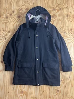 Vintage Woolrich Womens M Wool Duffle Coat Jacket Black Hooded Woman Lined - Image 1