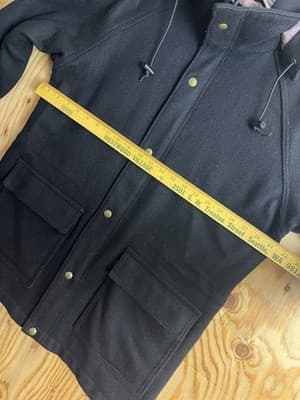 Vintage Woolrich Womens M Wool Duffle Coat Jacket Black Hooded Woman Lined - Thumbnail 6