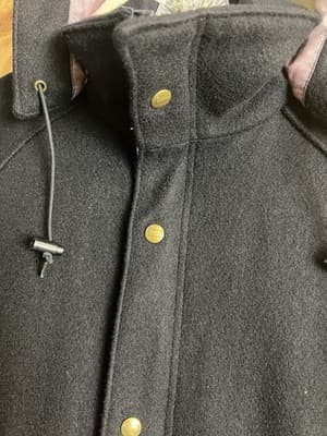 Vintage Woolrich Womens M Wool Duffle Coat Jacket Black Hooded Woman Lined - Thumbnail 4