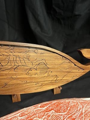Handmade Wood Puzzle Jonah Whale Fish Puzzle + Stand Figure Local Artist Jigsaw - Thumbnail 3