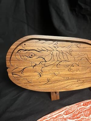 Handmade Wood Puzzle Jonah Whale Fish Puzzle + Stand Figure Local Artist Jigsaw - Thumbnail 2