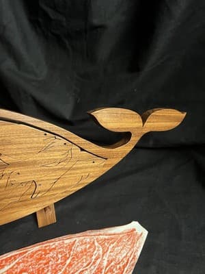 Handmade Wood Puzzle Jonah Whale Fish Puzzle + Stand Figure Local Artist Jigsaw - Thumbnail 4