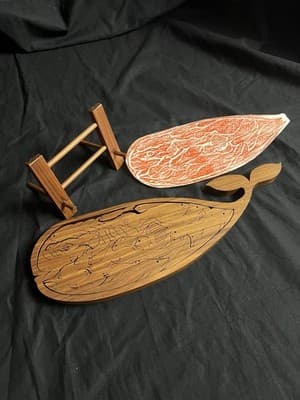 Handmade Wood Puzzle Jonah Whale Fish Puzzle + Stand Figure Local Artist Jigsaw - Thumbnail 8