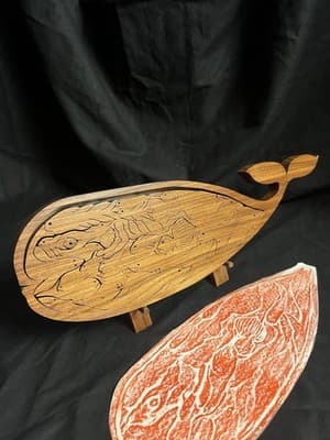 Handmade Wood Puzzle Jonah Whale Fish Puzzle + Stand Figure Local Artist Jigsaw - Thumbnail 11