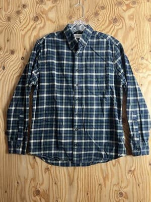 TAYLOR STITCH Mens 40 Button Front Flannel Shirt M Blue Green Plaid Cotton - Image 1