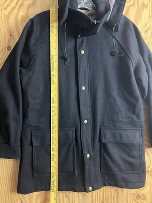 Vintage Woolrich Womens M Wool Duffle Coat Jacket Black Hooded Woman Lined - Thumbnail 5