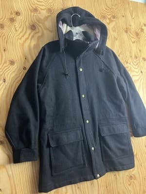 Vintage Woolrich Womens M Wool Duffle Coat Jacket Black Hooded Woman Lined - Thumbnail 3