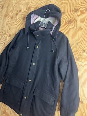 Vintage Woolrich Womens M Wool Duffle Coat Jacket Black Hooded Woman Lined - Thumbnail 2