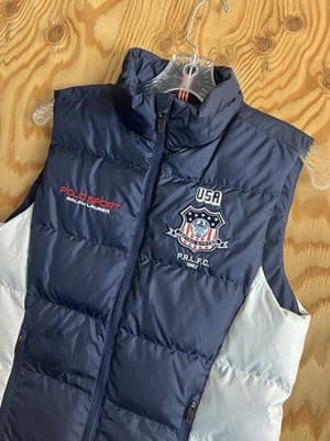 Polo Sport Ralph Lauren Vest Womens L Blue White Down Puffer PRLFC 1967 USA #2 - Thumbnail 2