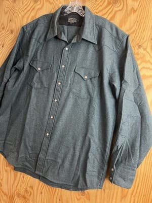 VTG Pendleton Canyon Western Wear Shirt Mens XL Wool Pearl Snap Green Blue Teal - Thumbnail 2