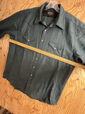 VTG Pendleton Canyon Western Wear Shirt Mens XL Wool Pearl Snap Green Blue Teal - Thumbnail 5