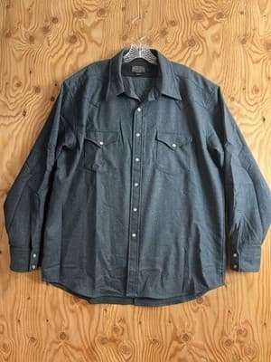 VTG Pendleton Canyon Western Wear Shirt Mens XL Wool Pearl Snap Green Blue Teal - Image 1