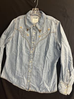 Wrangler Lainey Wilson Moxie Denim Shirt Denim Womens XL Pearl Button Up Western - Thumbnail 2