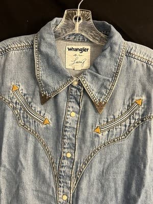 Wrangler Lainey Wilson Moxie Denim Shirt Denim Womens XL Pearl Button Up Western - Thumbnail 3