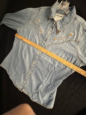 Wrangler Lainey Wilson Moxie Denim Shirt Denim Womens XL Pearl Button Up Western - Thumbnail 8