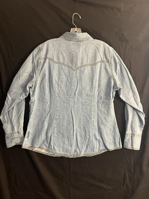 Wrangler Lainey Wilson Moxie Denim Shirt Denim Womens XL Pearl Button Up Western - Thumbnail 12