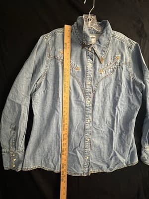 Wrangler Lainey Wilson Moxie Denim Shirt Denim Womens XL Pearl Button Up Western - Thumbnail 7